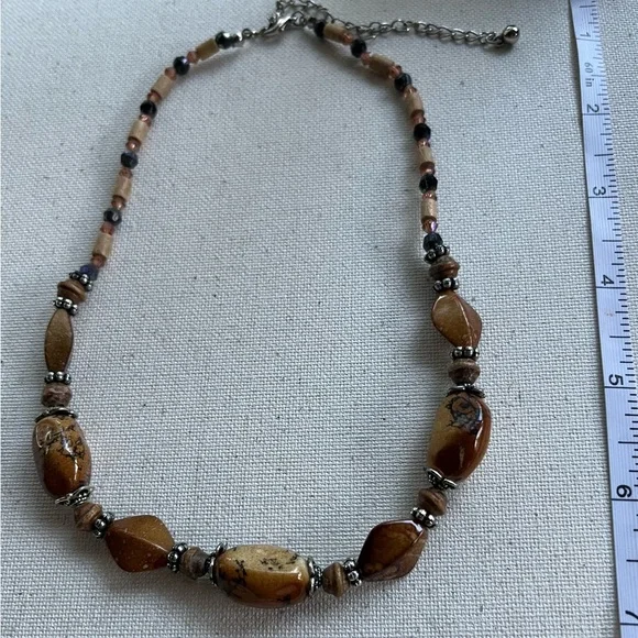 Natural Jasper Stone Beaded Necklace with Silver Accents - Picture 5 of 5